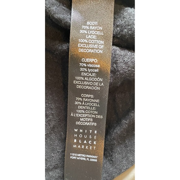 White House Black Market Black‎ Lace Trim Long Flared Sleeve Top Sz Medium - Picture 7 of 8